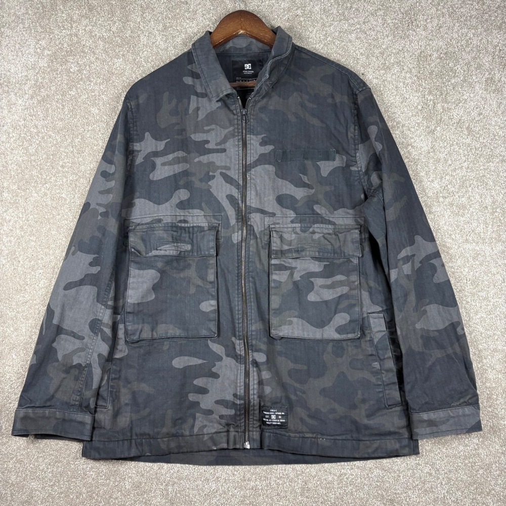 DC Shoes Mens Camo Field Jacket Grey Black Full Zip Utility Skate Large
